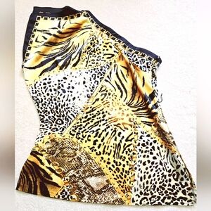💘 Cache scarf print leopard and chain top one shoulder rhinestone embellished